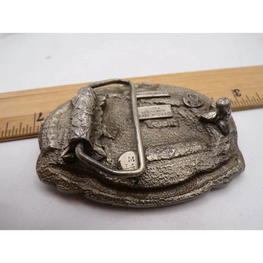 Vintage 1984 Bergamot Brass Works Stock Car Racing Belt Buckle Green Flag Drops